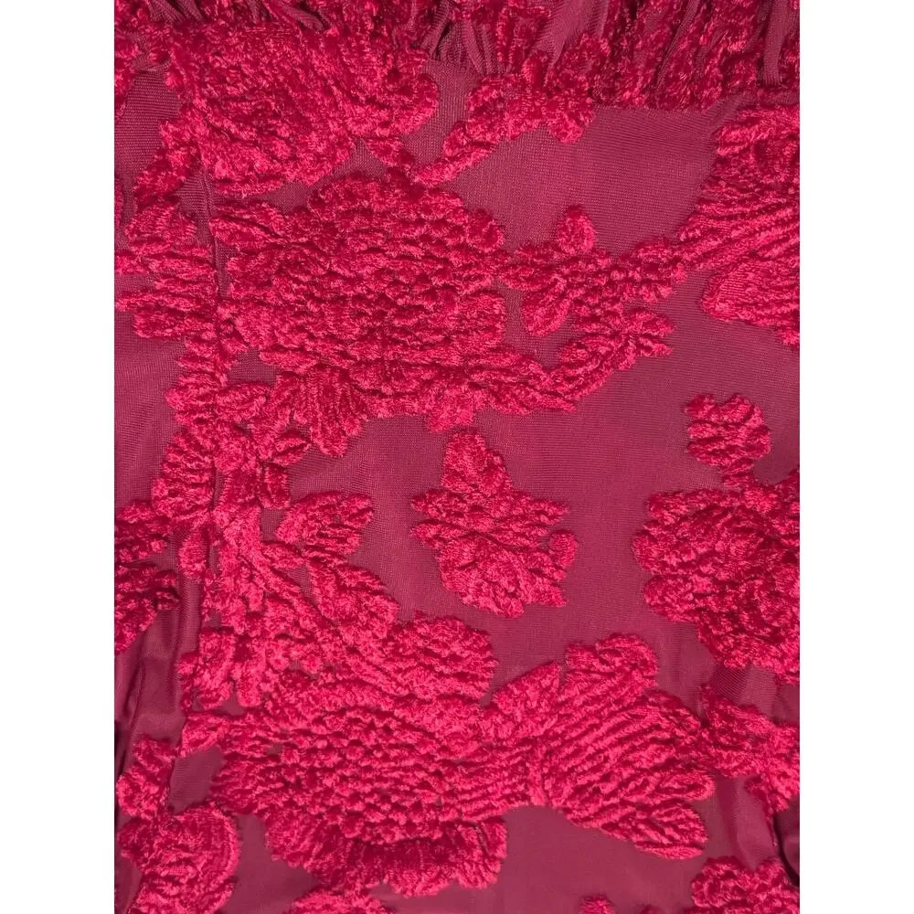 Anthropologie Red Velvet Burnout Peasant Blouse Romantic Cottagecore Top Sz S